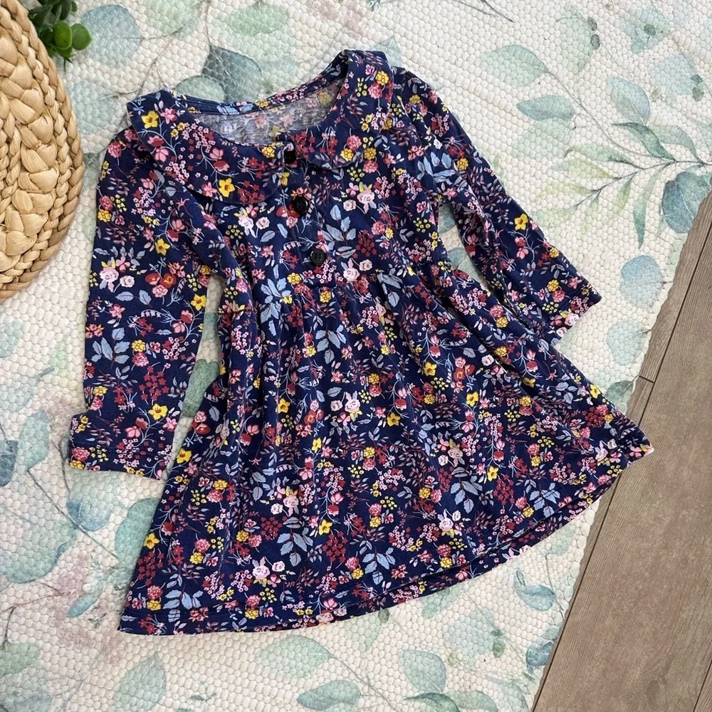 Vintage Toddler Girl’s Boho Cotton Floral Long-Sleeve Dress size 2T Fall